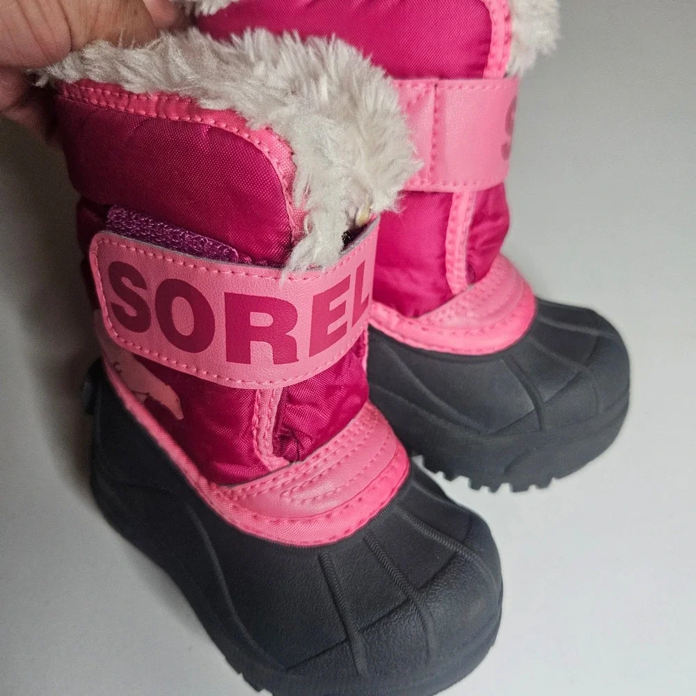 Sorel Toddler Girls Snow Commander Boots Pink Black Winter Snow Size 5